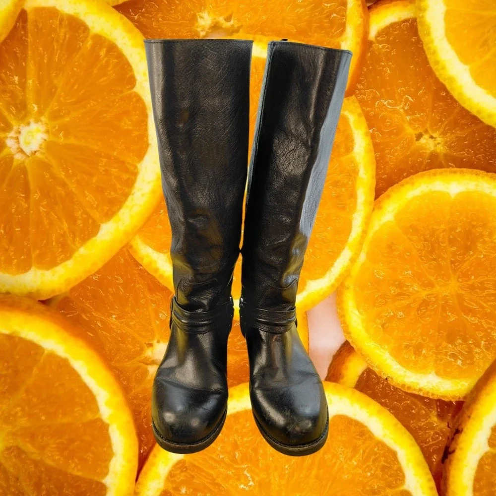 Coach Black Pebbled Leather‎ Tall Riding Harness Boots Silver Buckle Women Mens